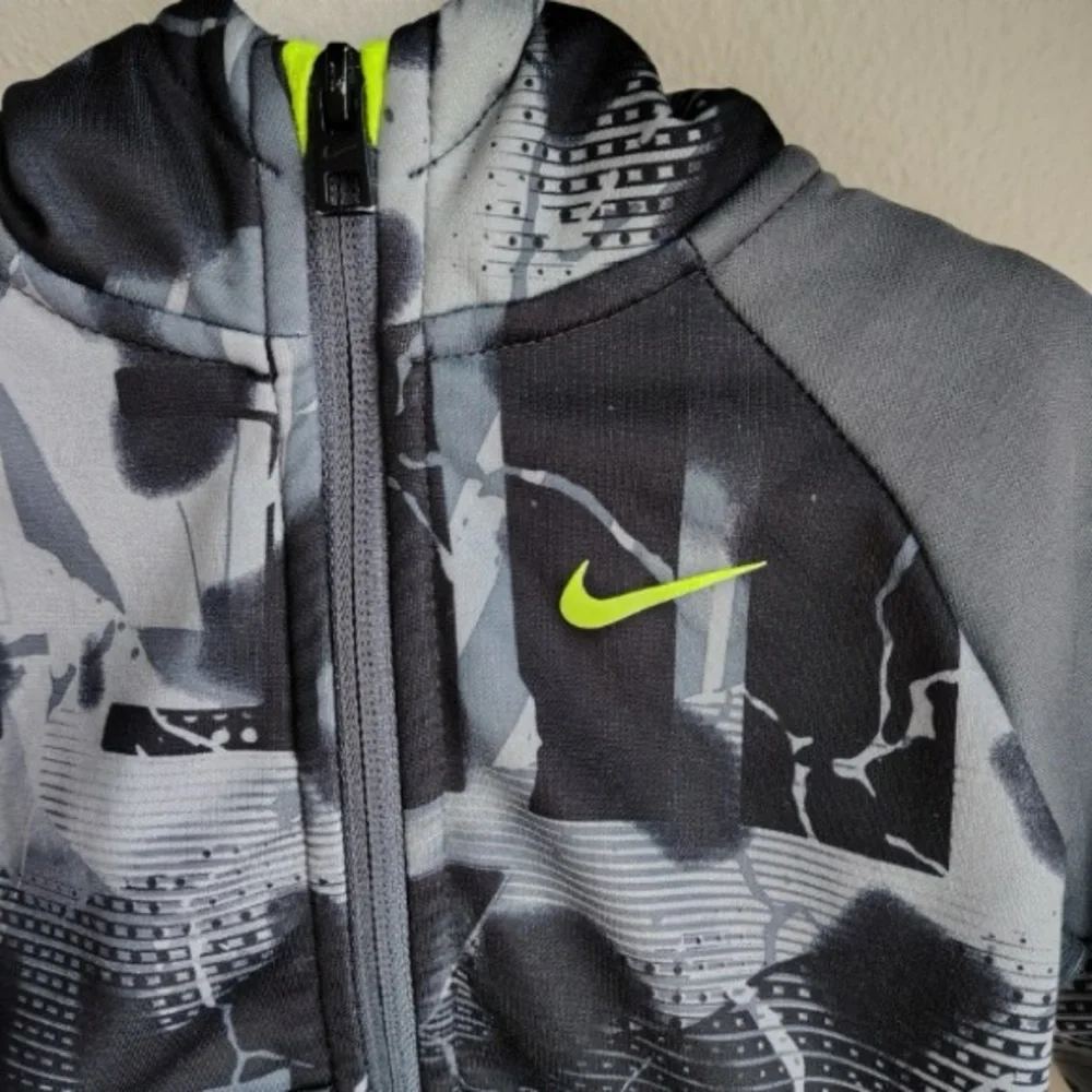 Nike Dri Fit Camo Hooded Jacket Toddler 18M Black Gray Full Zip Pockets Logo